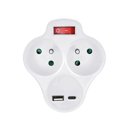 Mehrfachsteckdose mit USB A+C Ladegerät und Schalter 2x10A weiß