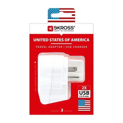 Reiseadapter für die USA 230V + 2x USB-Anschluss