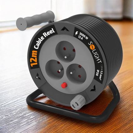Kabeltrommel mit 3 Steckdosen, 12 m