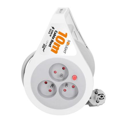 Aufrollbare Kabeltrommel mit 3 Steckdosen, 10 m