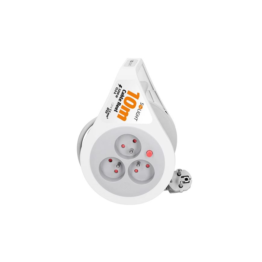 Aufrollbare Kabeltrommel mit 3 Steckdosen, 10 m