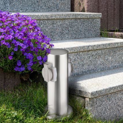 Außensteckdosensäule 2-fach 230V IP44 mattchrom rund