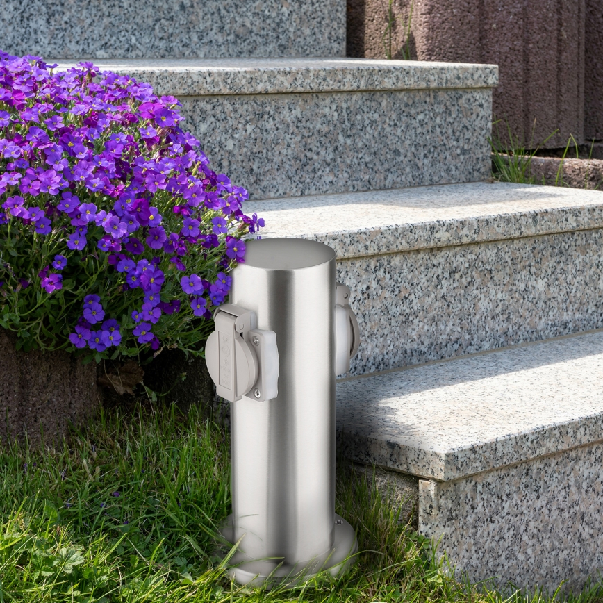 Außensteckdosensäule 2-fach 230V IP44 mattchrom rund