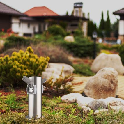 Außensteckdosensäule 2-fach 230V IP44 mattchrom rund