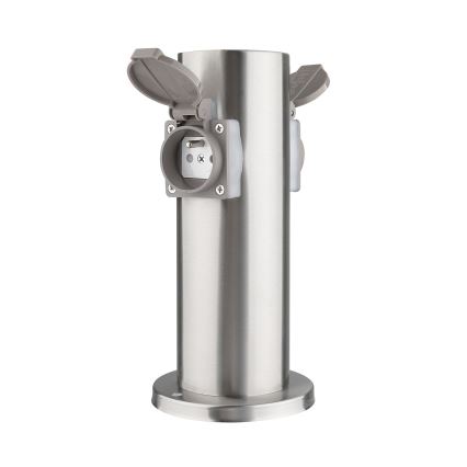 Außensteckdosensäule 2-fach 230V IP44 mattchrom rund