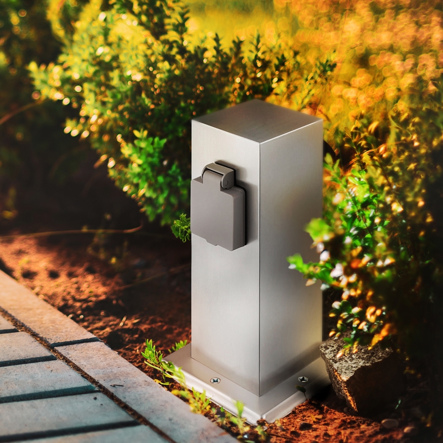 Outdoor-Steckdosensäule 2Z 230V IP44 mattes Chrom eckig