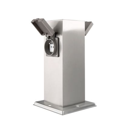 Outdoor-Steckdosensäule 2Z 230V IP44 mattes Chrom eckig