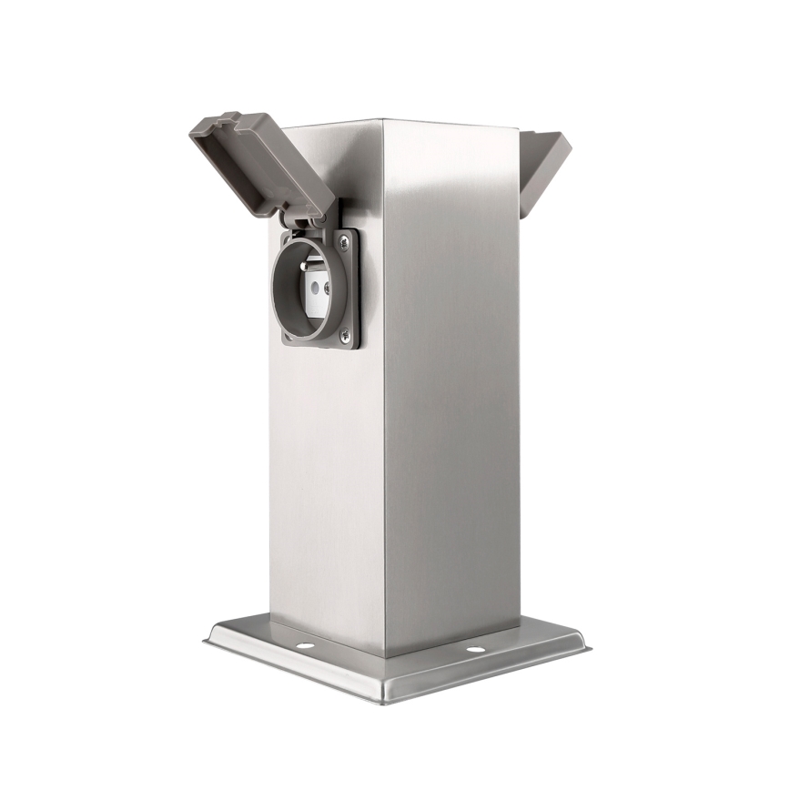 Outdoor-Steckdosensäule 2Z 230V IP44 mattes Chrom eckig