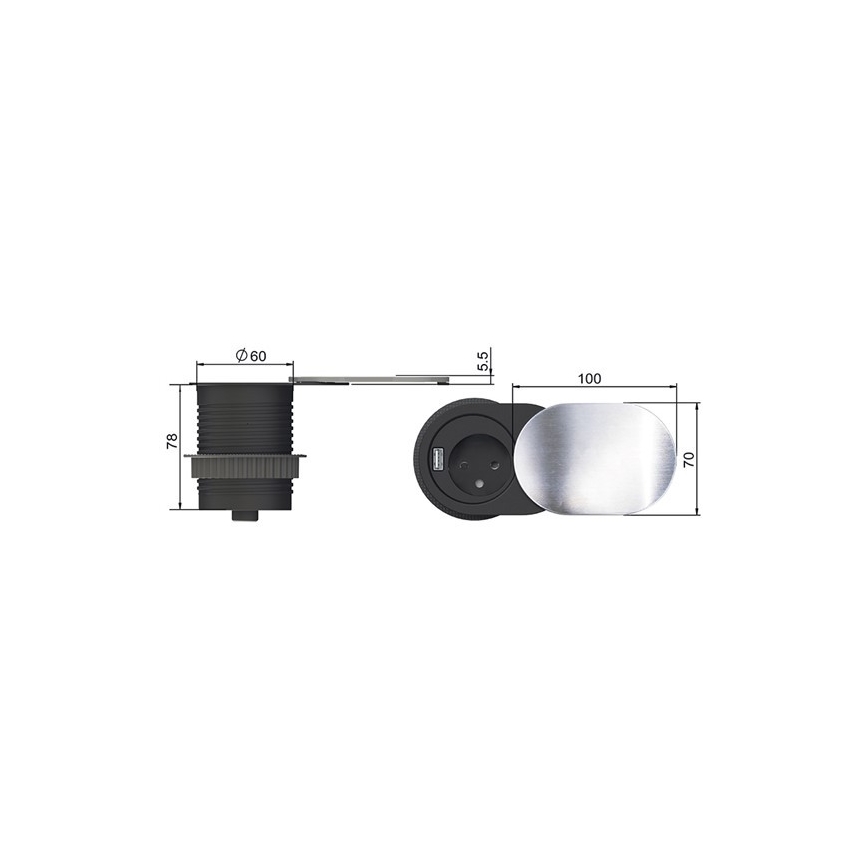 Solight PP124 − Eingebaute USB-Steckdose mit Schiebedeckel 10A/230V