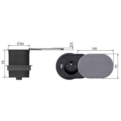 Einbau-Steckdose 1Z + USB A+C