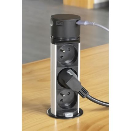 Steckdosenleiste für Tischplatte 3x230V + 2xUSB schwarz