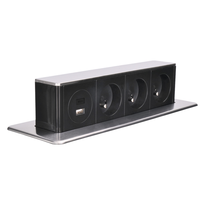 Steckdosensäule für Tischplatte 3x230V + USB-A + USB-C