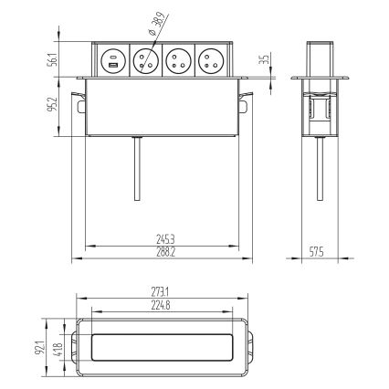 Steckdosensäule für Tischplatte 3x230V + USB-A + USB-C