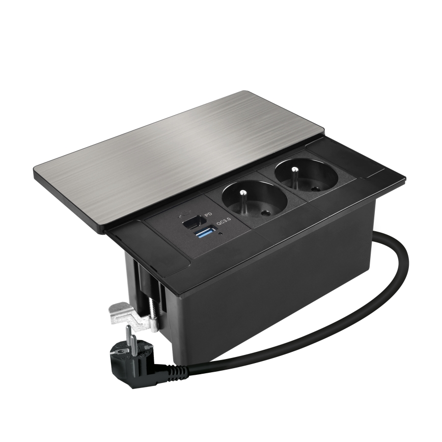 Einbausteckdose mit kabellosem 20W-Laden, 2 Steckdosen + USB-A + USB-C