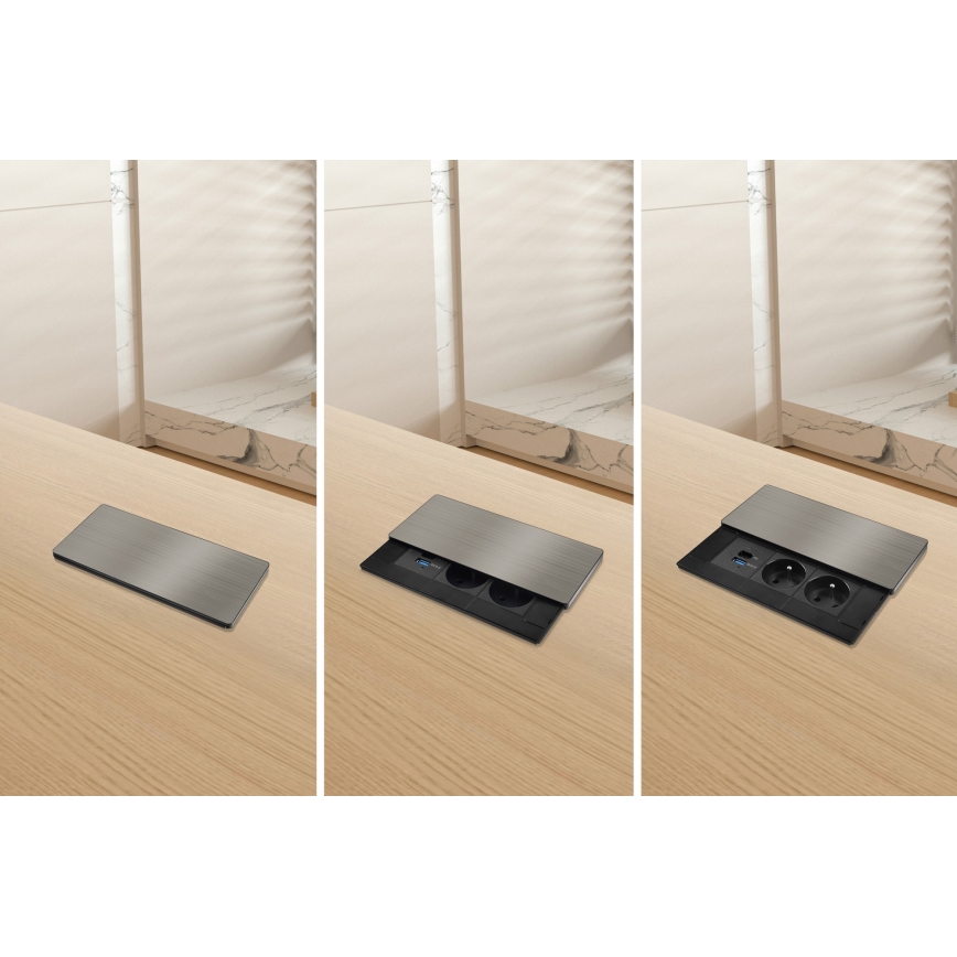 Einbausteckdose 65 W, 2 Steckdosen + USB-A + USB-C