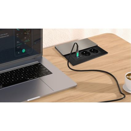 Einbausteckdose 65 W, 2 Steckdosen + USB-A + USB-C