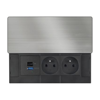 Einbausteckdose 65 W, 2 Steckdosen + USB-A + USB-C