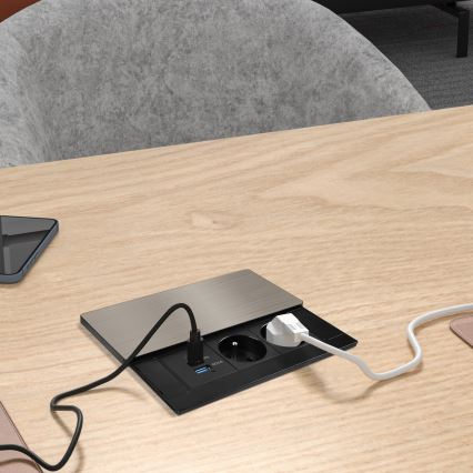 Einbausteckdose mit kabellosem Laden 65W, 2 Steckdosen + USB-A + USB-C