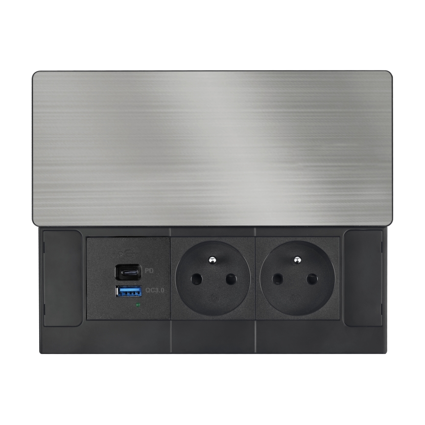 Einbausteckdose mit kabellosem Laden 65W, 2 Steckdosen + USB-A + USB-C