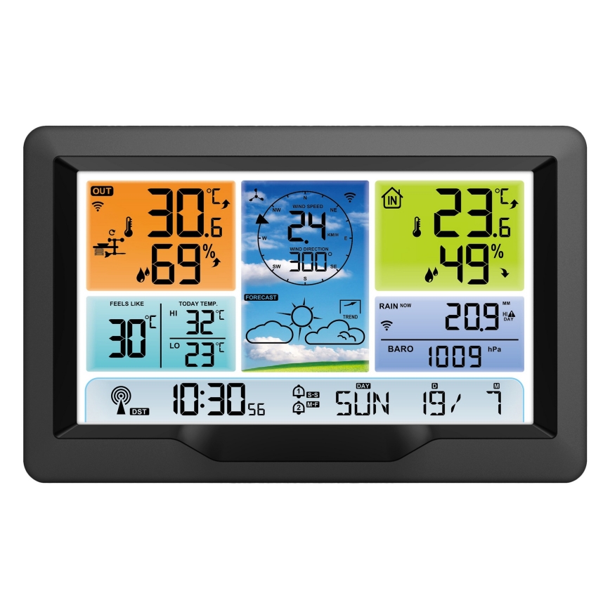 Profi-Wetterstation mit Farb-LCD-Anzeige und Wecker 5V/2xAA + 3xAA