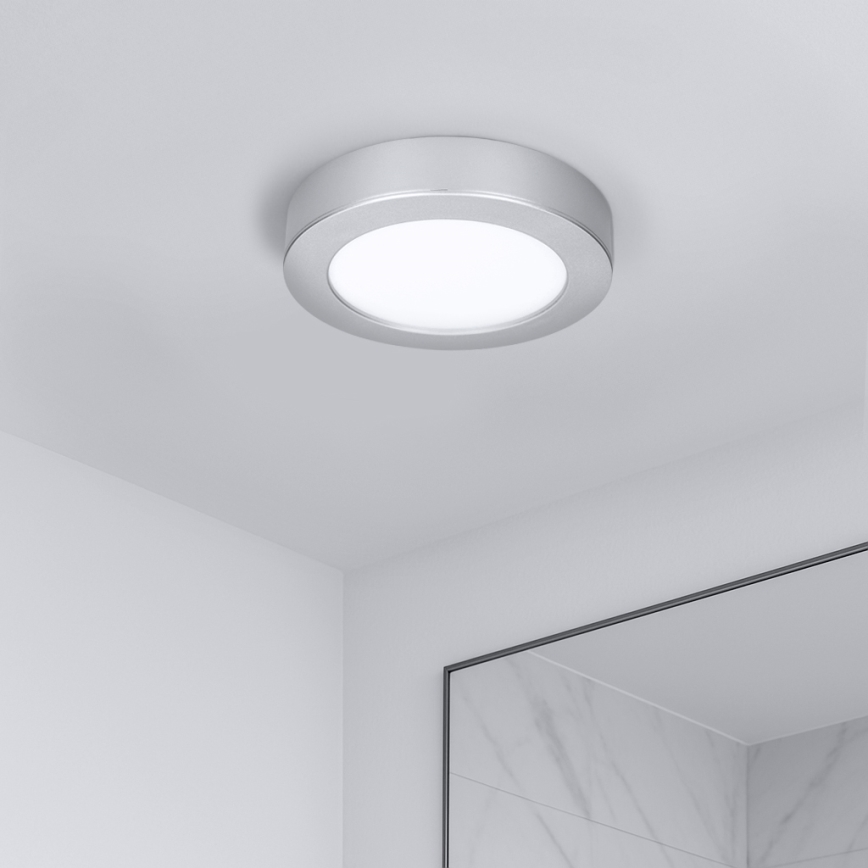 LED-Deckenpanel 2-in-1 (Aufputz-/Einbau-Panel), 12 W, 230 V, 3000/4000/6000 K, Ø17 cm, IP54, silber