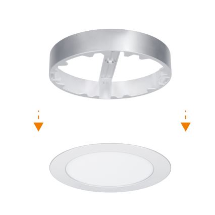 LED-Deckenpanel 2-in-1 (Aufputz-/Einbau-Panel), 12 W, 230 V, 3000/4000/6000 K, Ø17 cm, IP54, silber