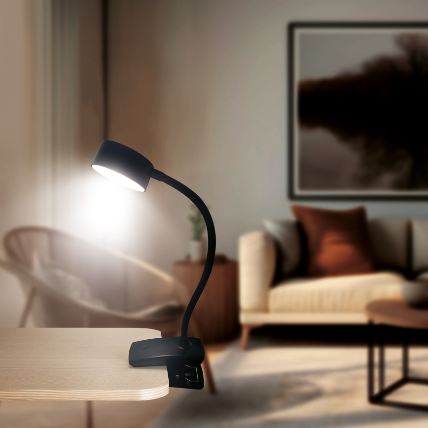 LED Dimmbar flexible aufladbar Tischleuchte mit Klemme LED/2W/1800 mAh 3000/4000/6500K schwarz