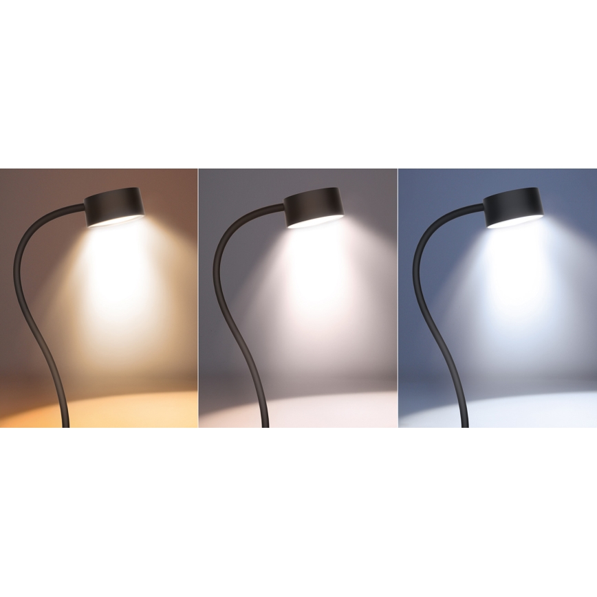 LED Dimmbar flexible aufladbar Tischleuchte mit Klemme LED/2W/1800 mAh 3000/4000/6500K schwarz