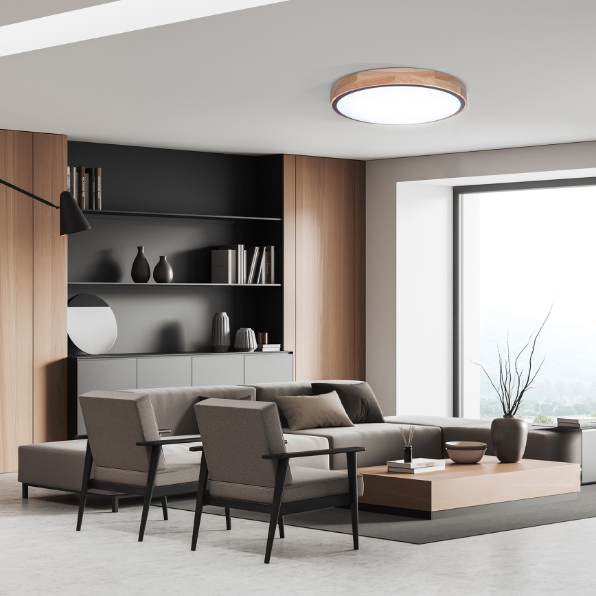 LED-dimmbare Deckenleuchte IRON OAK LED/48W/230V 3000-6500K Eiche Ø 40 cm + Fernbedienung