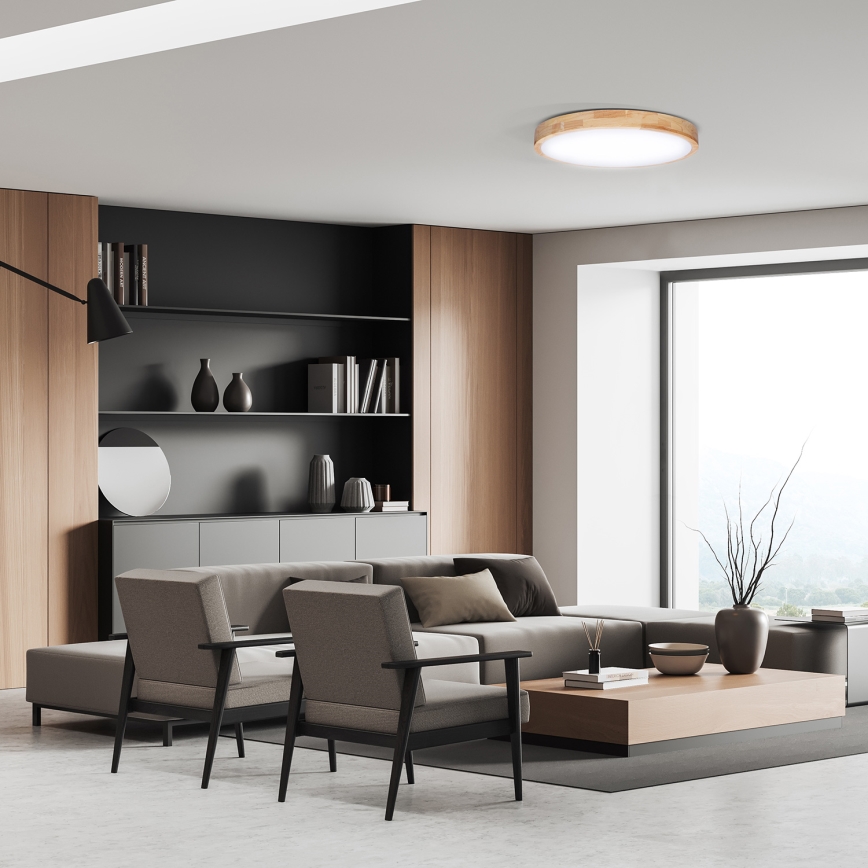Dimmbare LED-Deckenleuchte SOLID OAK LED/60W/230V 3000-6500K Eiche d 51 cm + Fernbedienung