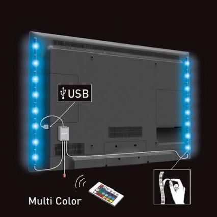 SET 2x LED-RGB-Streifen für Fernseher mit Fernbedienung IP65 LED/USB 50cm