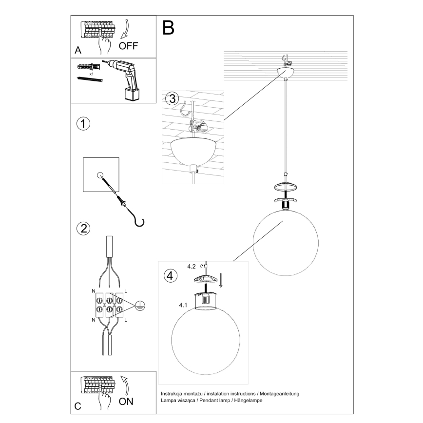 UGO Seil-Pendelleuchte 1xE27/15W/230V Ø 40 cm weiß/hochglänzender Chrom
