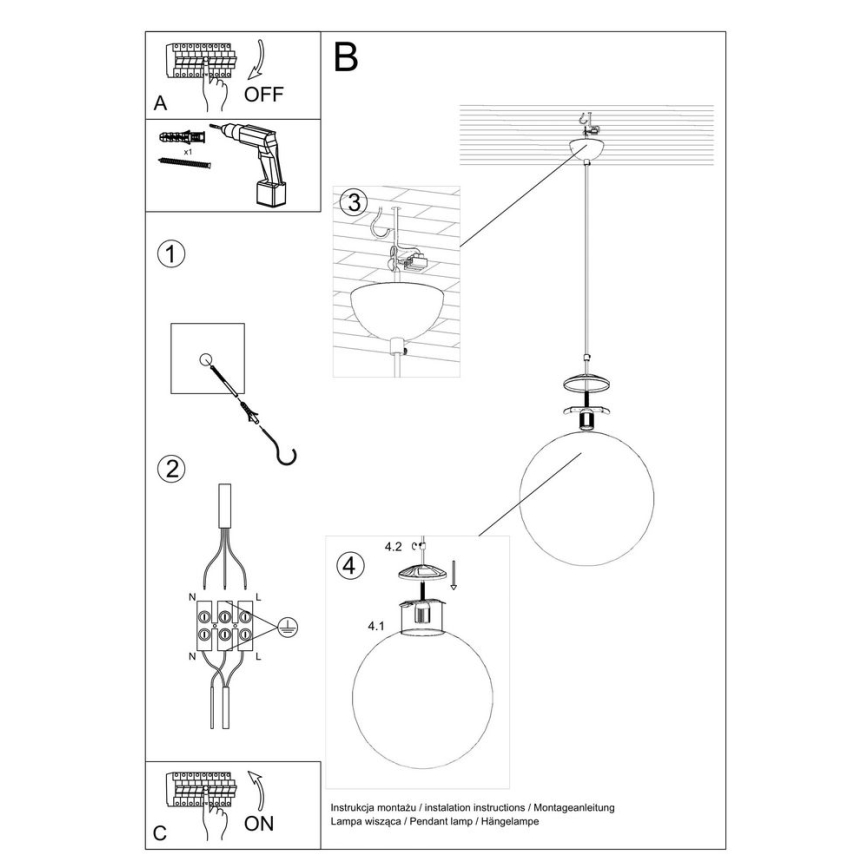 Hängeleuchte TOYA an Kabel 1xE27/60W/230V, Ø 20 cm, weiß/gold