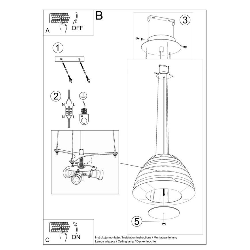 Kronleuchter an Schnur BELLA 3xE27/60W/230V d. 60 cm weiß