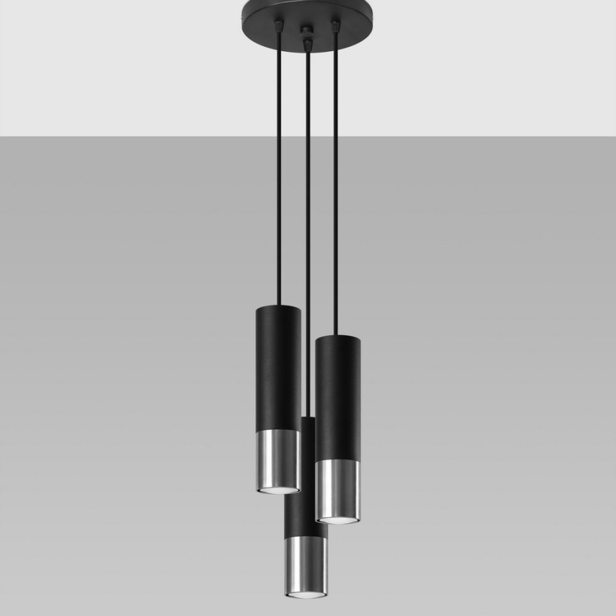 Hängeleuchte LOOPEZ 3xGU10/10W/230V rund schwarz/glänzendes Chrom