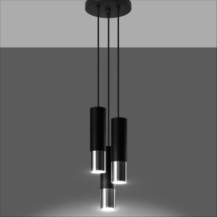 Hängeleuchte LOOPEZ 3xGU10/10W/230V rund schwarz/glänzendes Chrom