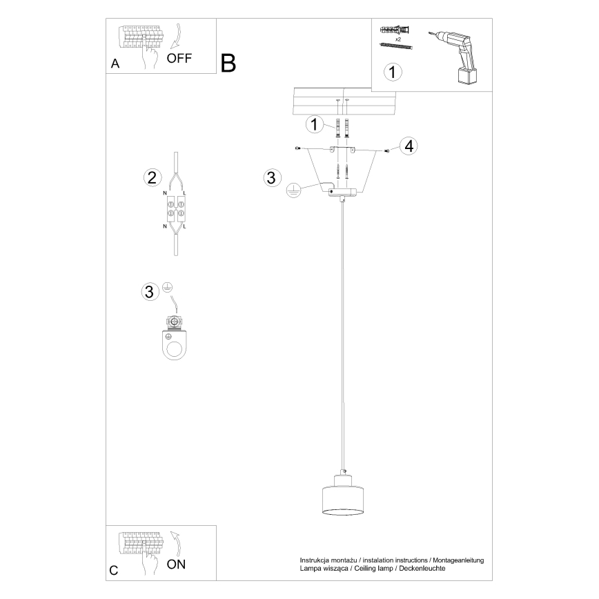Deckenleuchte an Kabel SAVAR 1xE27/60W/230V schwarz
