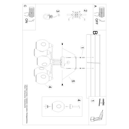 Hängeleuchte an Stange FILLAN 5xE27/60W/230V schwarz
