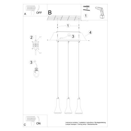 Hängeleuchte an Schnur REA 3xE14/12W/230V Beton