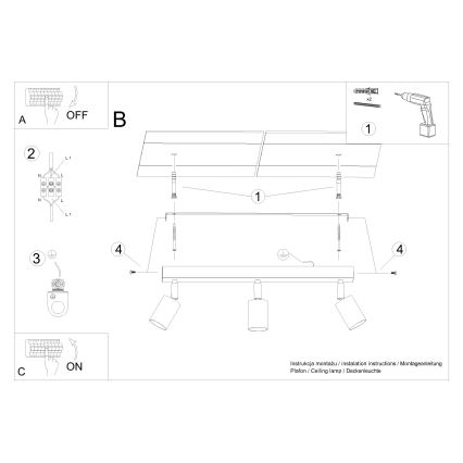 Strahler VERDO 3xGU10/10W/230V weiß/Buche