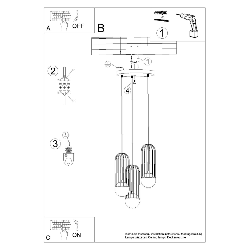Hängeleuchte an Schnur BRINA 3xG9/8W/230V weiß