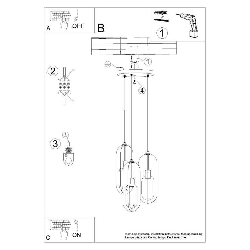 Hängeleuchte an Schnur NICUS 3xE27/15W/230V weiß