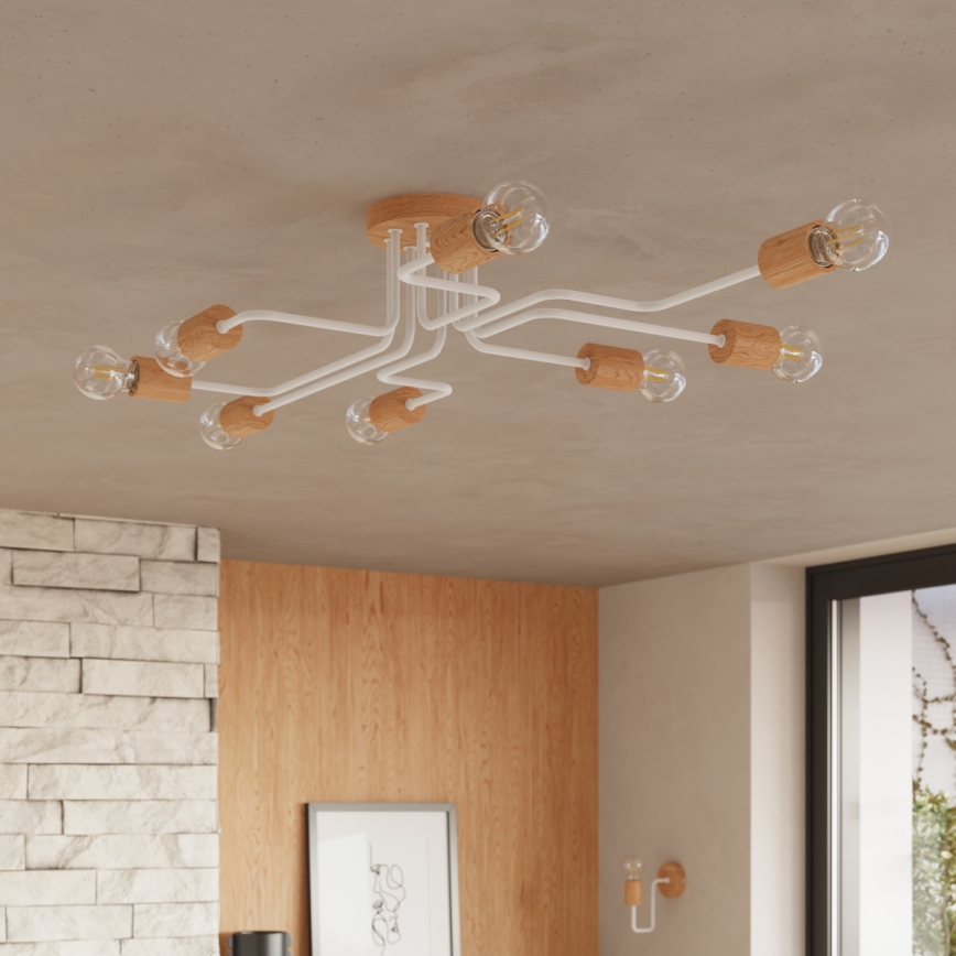 Aufbauleuchte TIMBO 8xE27/15W/230V weiß/beige/Buche