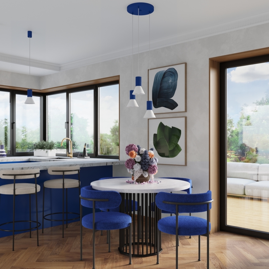 Pendelleuchte an Kabel ESTRIA 3xE14/10W/230V Ø 30 cm blau