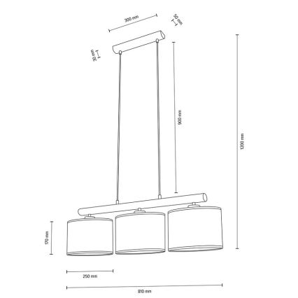 Hängeleuchte an Schnur MERCEDES 3xE27/40W/230V cremefarben/Eiche – FSC-zertifiziert