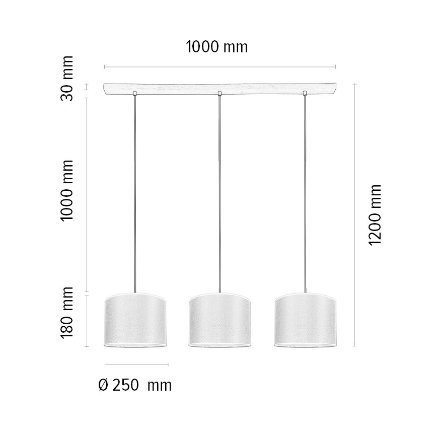 Hängeleuchte an Schnur BENITA 3xE27/40W/230V weiß/Eiche – FSC-zertifiziert