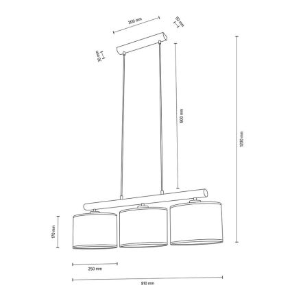 Hängeleuchte mit Kabelaufhängung MERCEDES 3xE27/40W/230V weiß/Eiche
