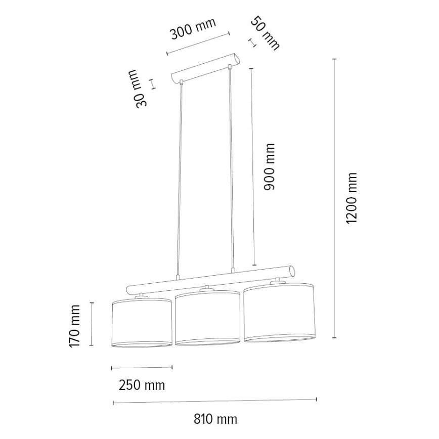Hängeleuchte an Schnur MERCEDES 3xE27/40W/230V braun/Eiche – FSC-zertifiziert