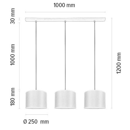 Hängeleuchte an Schnur BENITA 3xE27/40W/230V cremefarben/Eiche – FSC-zertifiziert