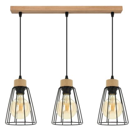 Spot-Light - Hängeleuchte an Schnur ORAZIO 3xE27/60W/230V Eiche – FSC-zertifiziert